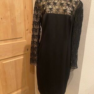 AKRIS Elegant Black Lace cocktail dress silk lined sz 10